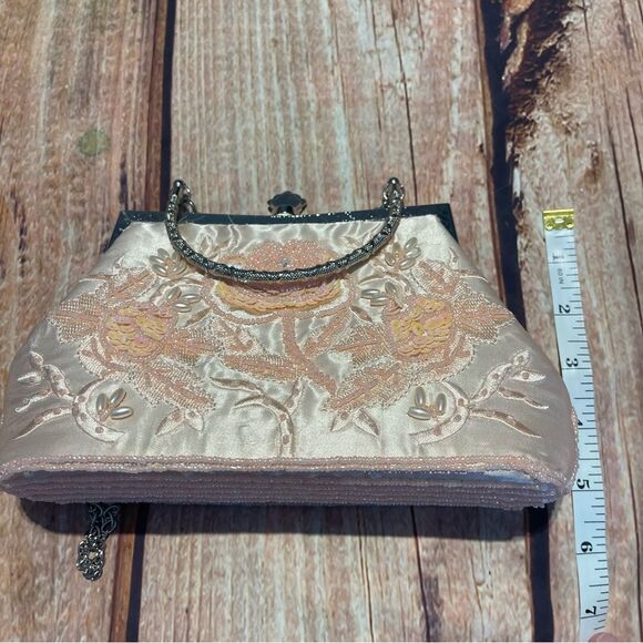 Pink embroidered sequin evening bag clutch handbag shoulder bag Preowned - Picture 9 of 10